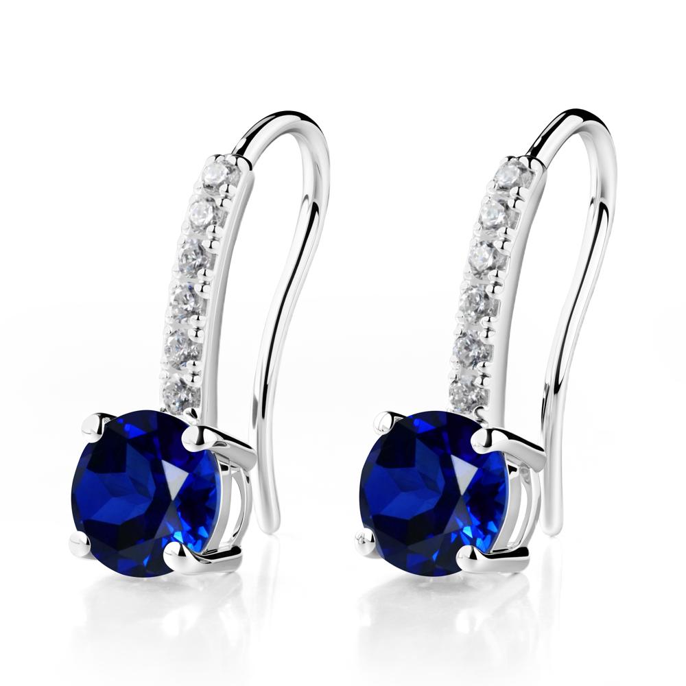 Simple Round Sapphire Dangle Earrings - LUO Jewelry #metal_sterling silver