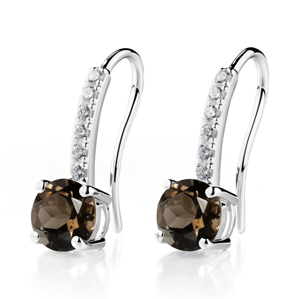 Simple Round Smoky Quartz Dangle Earrings - LUO Jewelry #metal_14k white gold