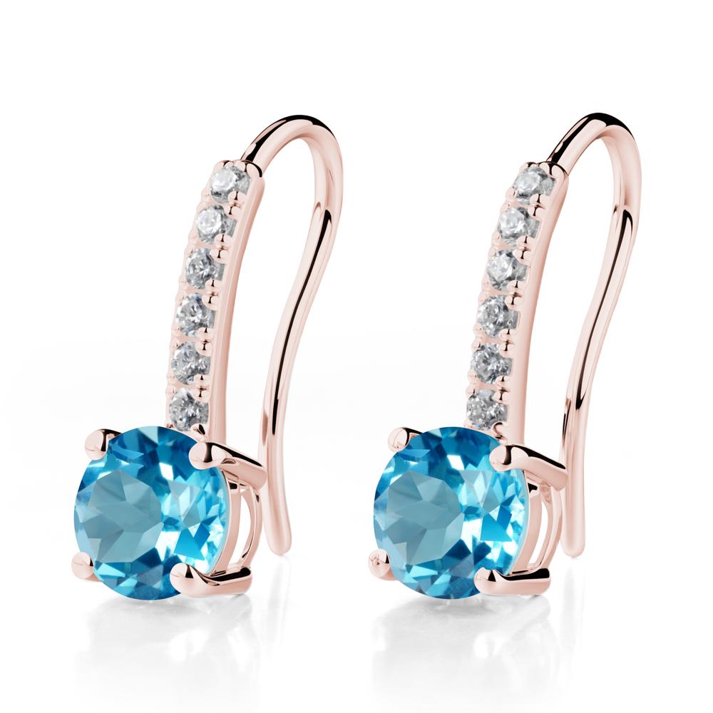 Simple Round Swiss Blue Topaz Dangle Earrings - LUO Jewelry #metal_18k rose gold