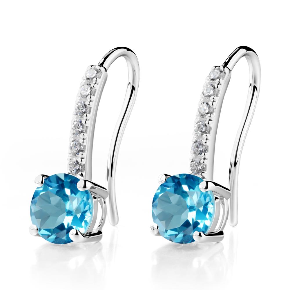 Simple Round Swiss Blue Topaz Dangle Earrings - LUO Jewelry #metal_18k white gold