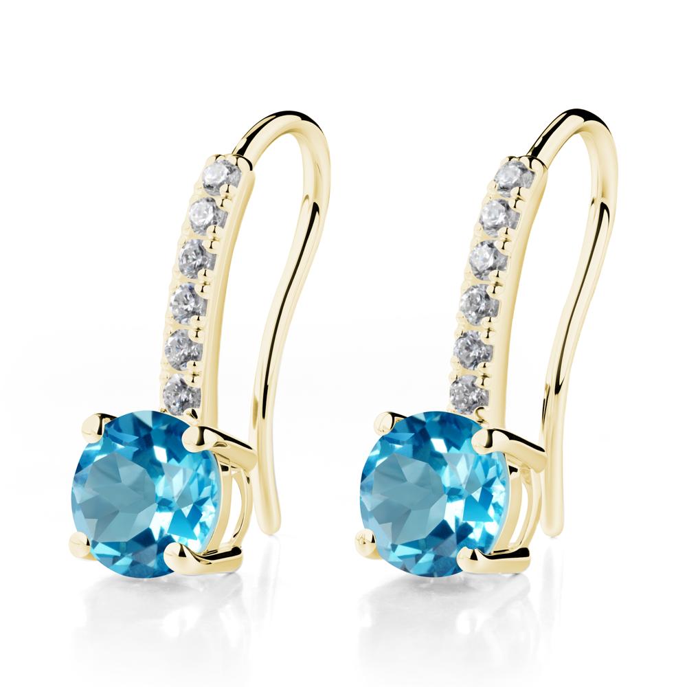 Simple Round Swiss Blue Topaz Dangle Earrings - LUO Jewelry #metal_18k yellow gold