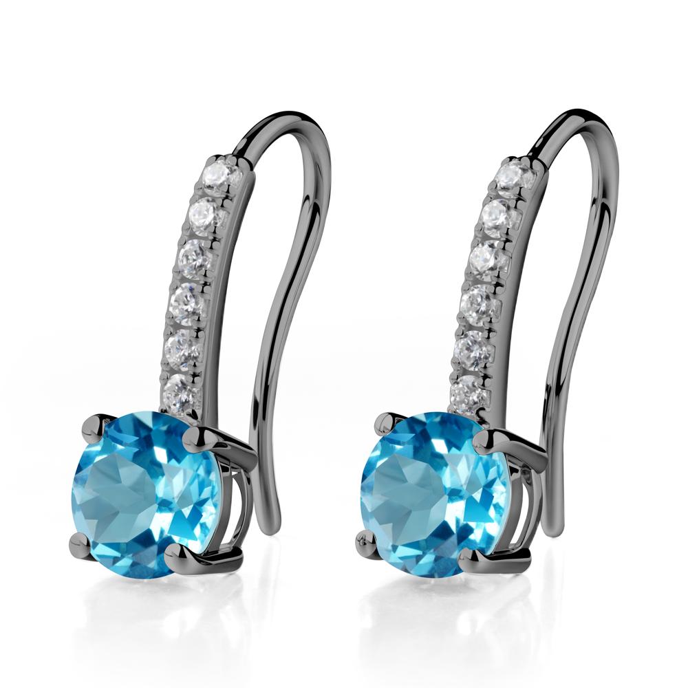Simple Round Swiss Blue Topaz Dangle Earrings - LUO Jewelry #metal_black finish sterling silver