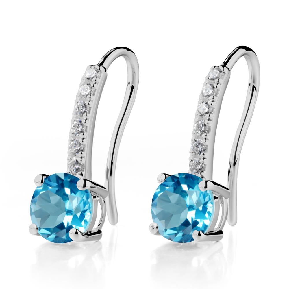 Simple Round Swiss Blue Topaz Dangle Earrings - LUO Jewelry #metal_platinum