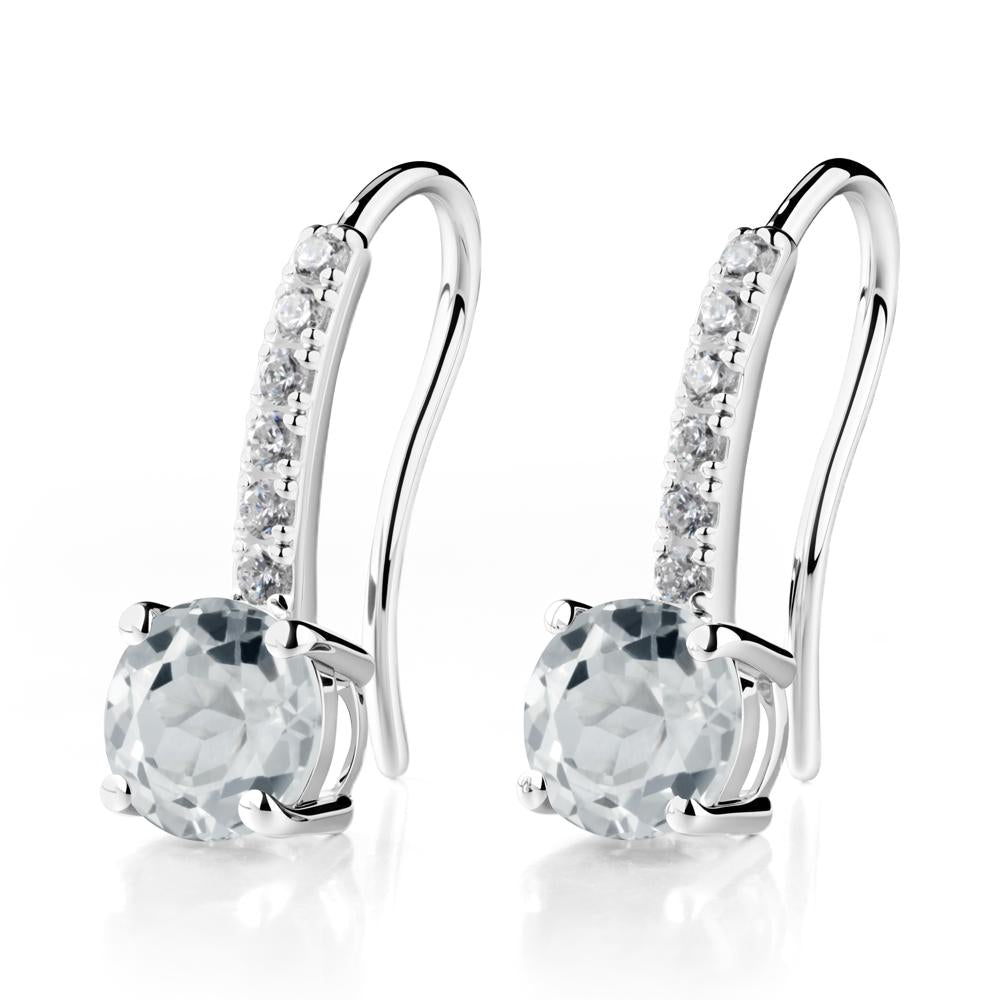 Simple Round White Topaz Dangle Earrings - LUO Jewelry #metal_18k white gold