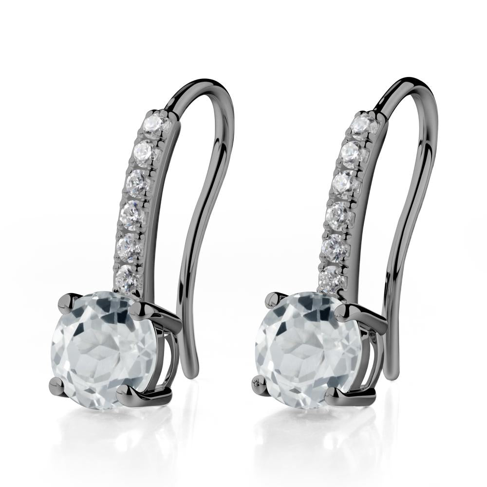 Simple Round White Topaz Dangle Earrings - LUO Jewelry #metal_black finish sterling silver