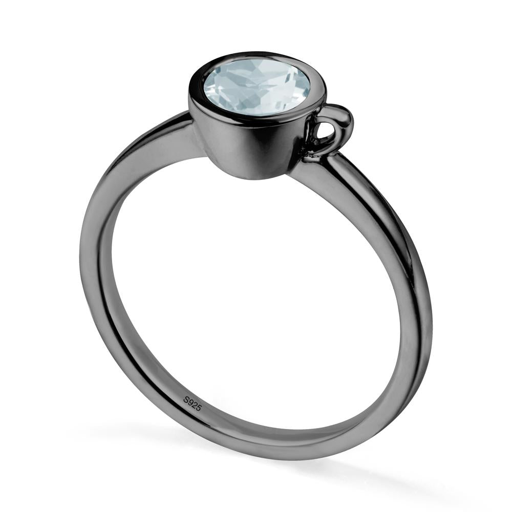 Unique Bezel Solitaire Aquamarine Ring - LUO Jewelry #metal_black finish sterling silver
