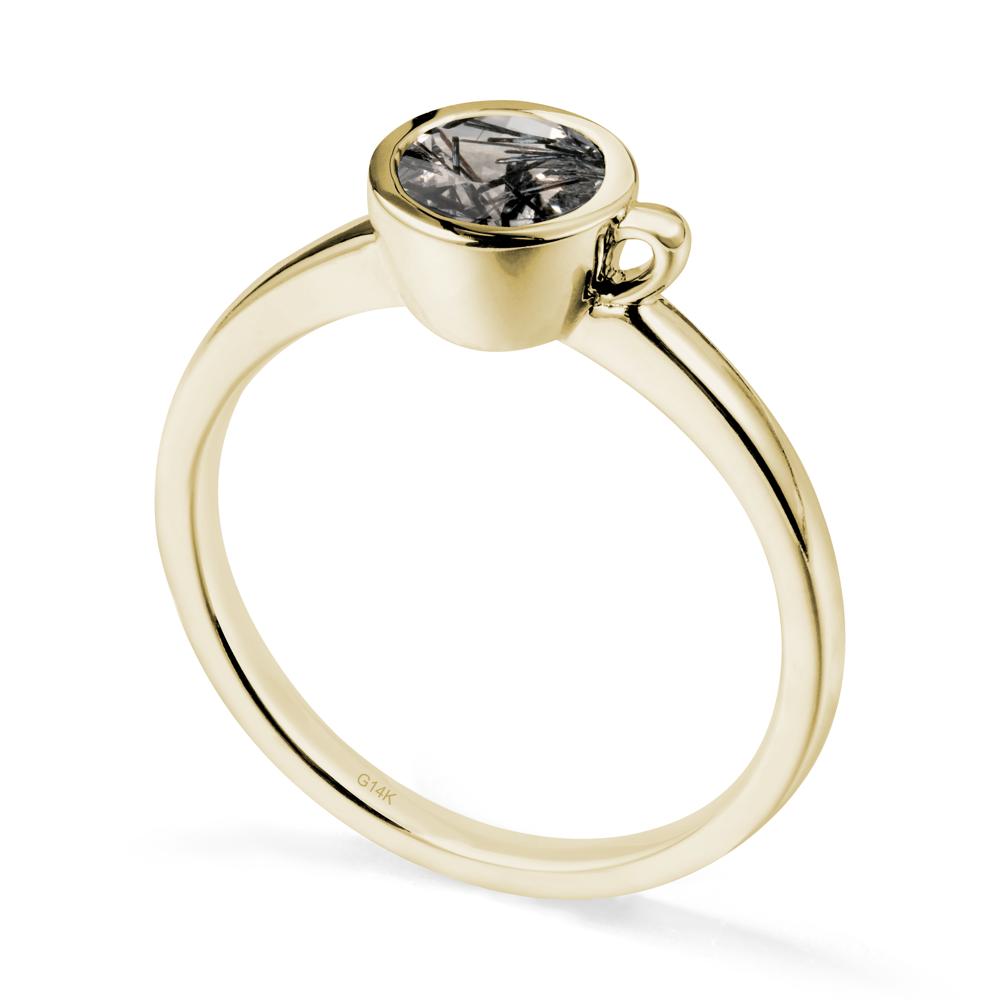 Creative Coffee Cup Inspired Black Rutilated Quartz Ring - LUO Jewelry #metal_14k yellow gold