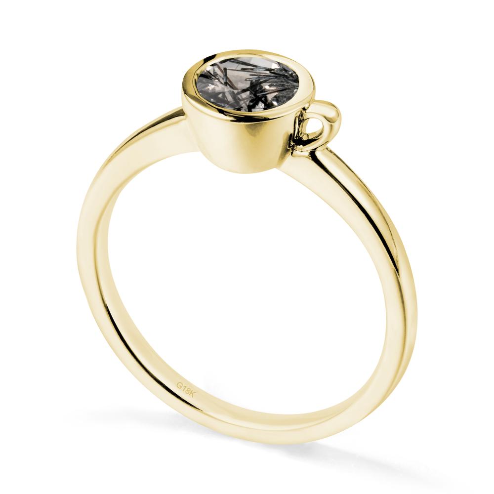 Creative Coffee Cup Inspired Black Rutilated Quartz Ring - LUO Jewelry #metal_18k yellow gold