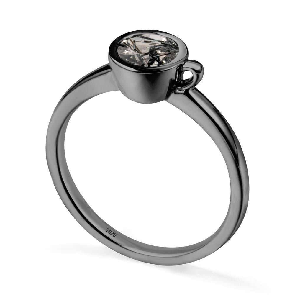 Creative Coffee Cup Inspired Black Rutilated Quartz Ring - LUO Jewelry #metal_black finish sterling silver
