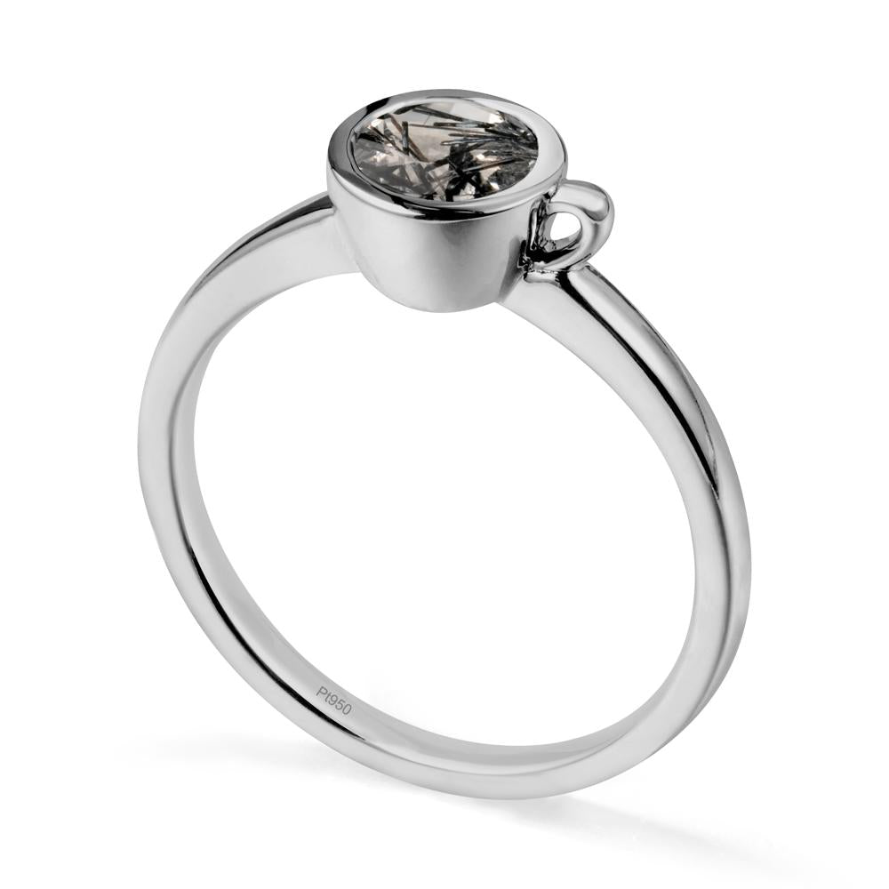 Creative Coffee Cup Inspired Black Rutilated Quartz Ring - LUO Jewelry #metal_platinum