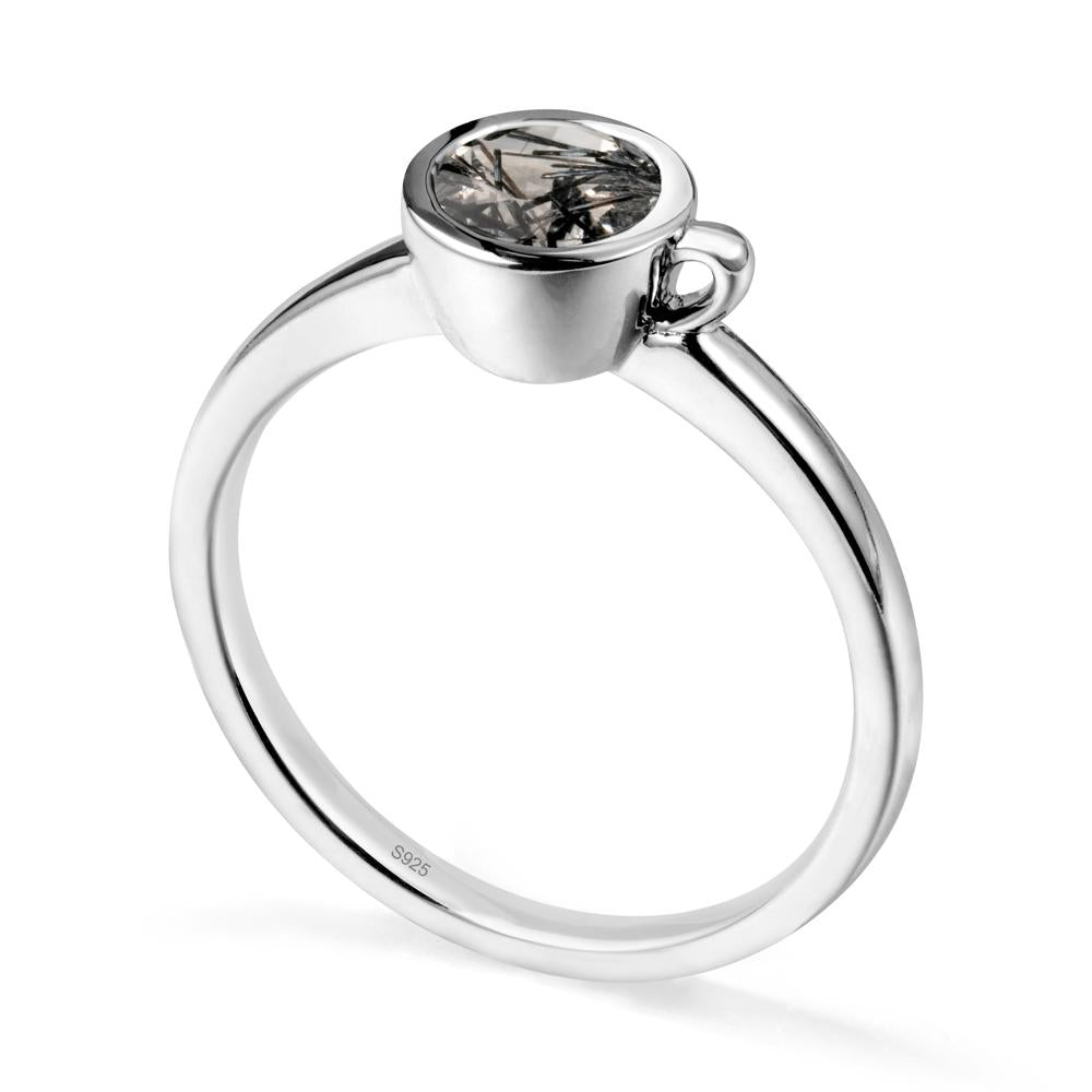 Creative Coffee Cup Inspired Black Rutilated Quartz Ring - LUO Jewelry #metal_sterling silver