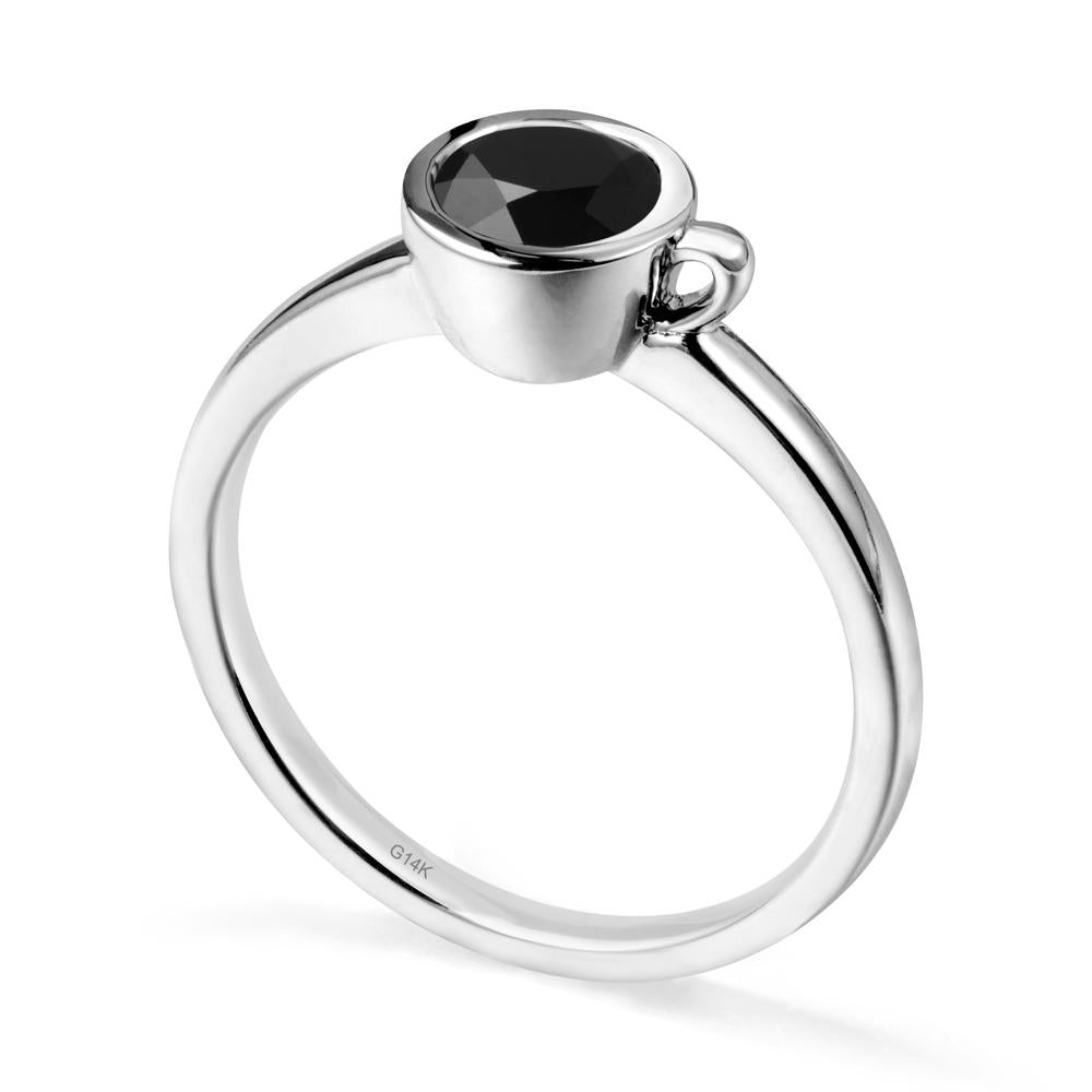 Unique Bezel Solitaire Black Spinel Ring - LUO Jewelry #metal_14k white gold