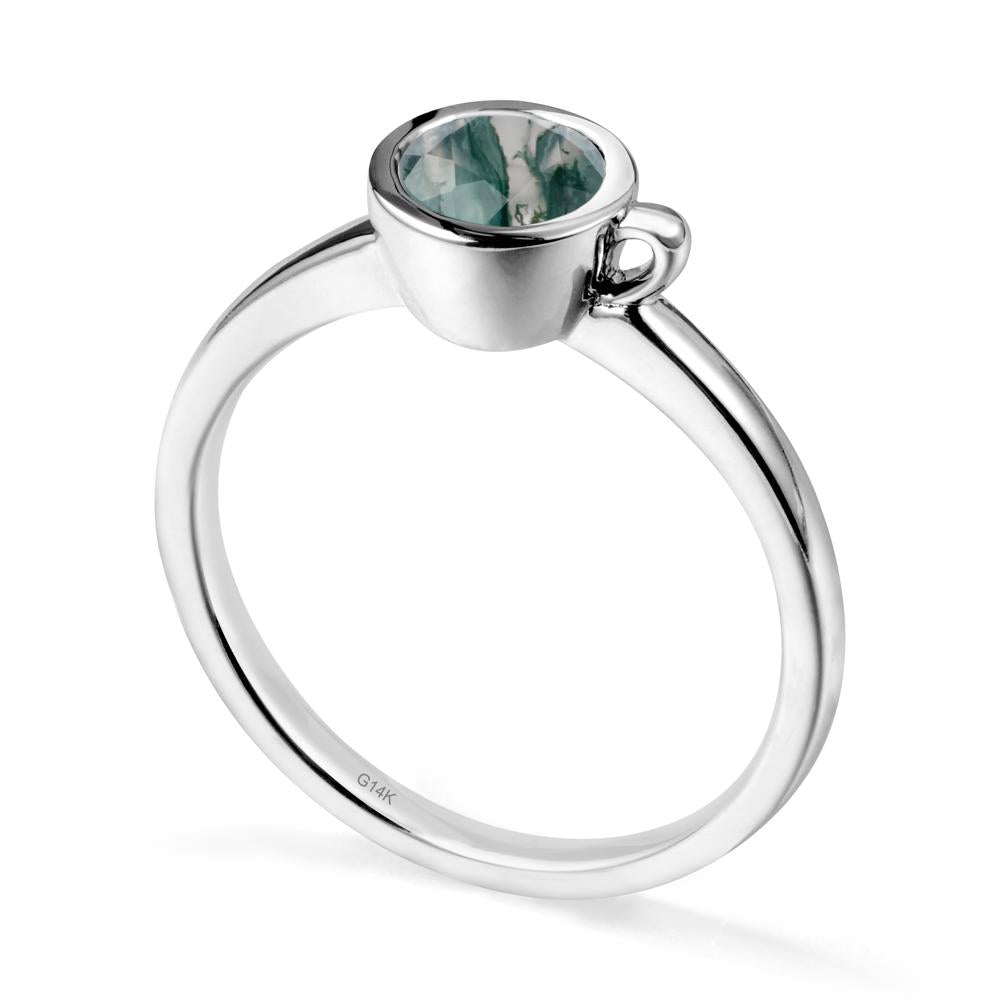 Unique Bezel Solitaire Moss Agate Ring - LUO Jewelry #metal_14k white gold