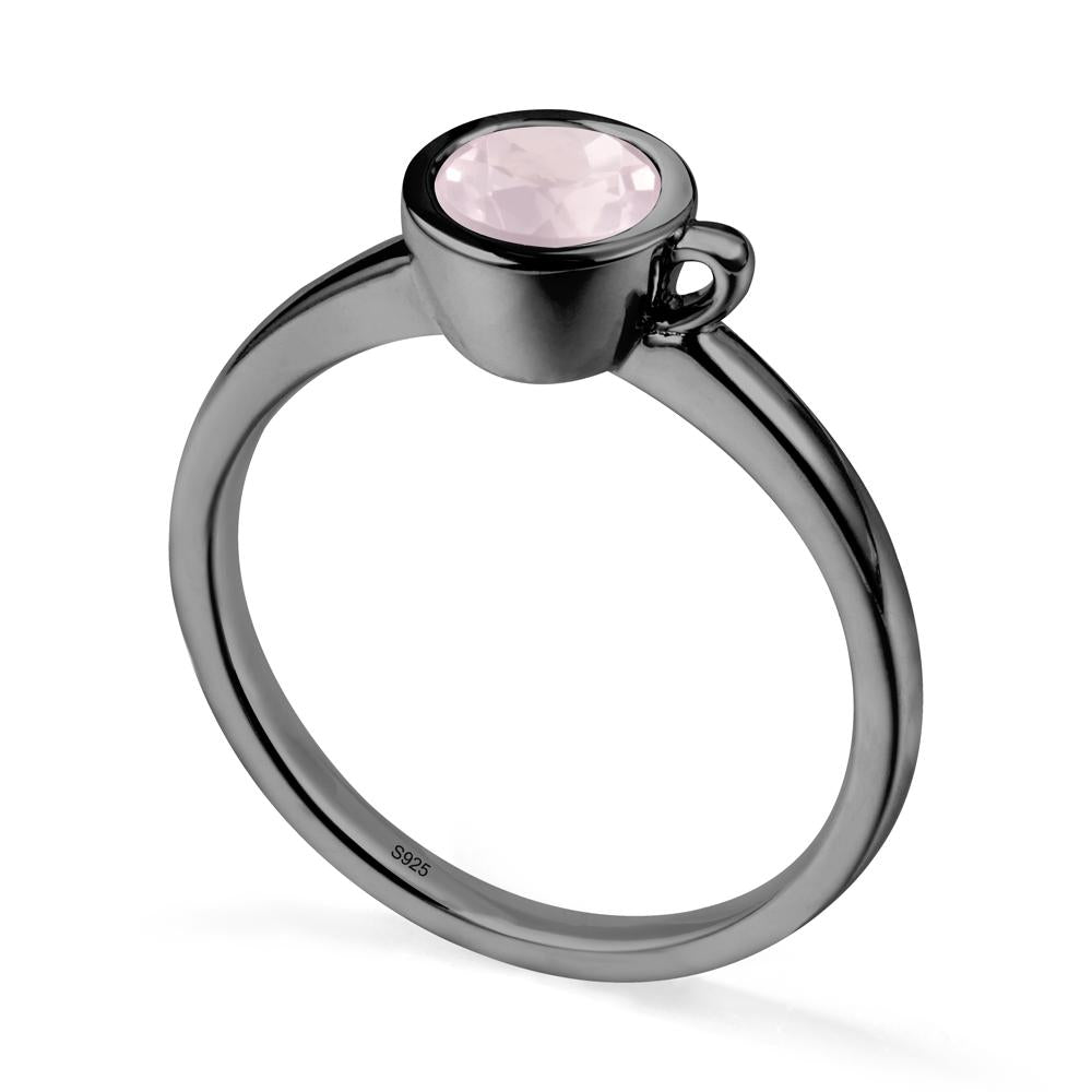 Unique Bezel Solitaire Rose Quartz Ring - LUO Jewelry #metal_black finish sterling silver