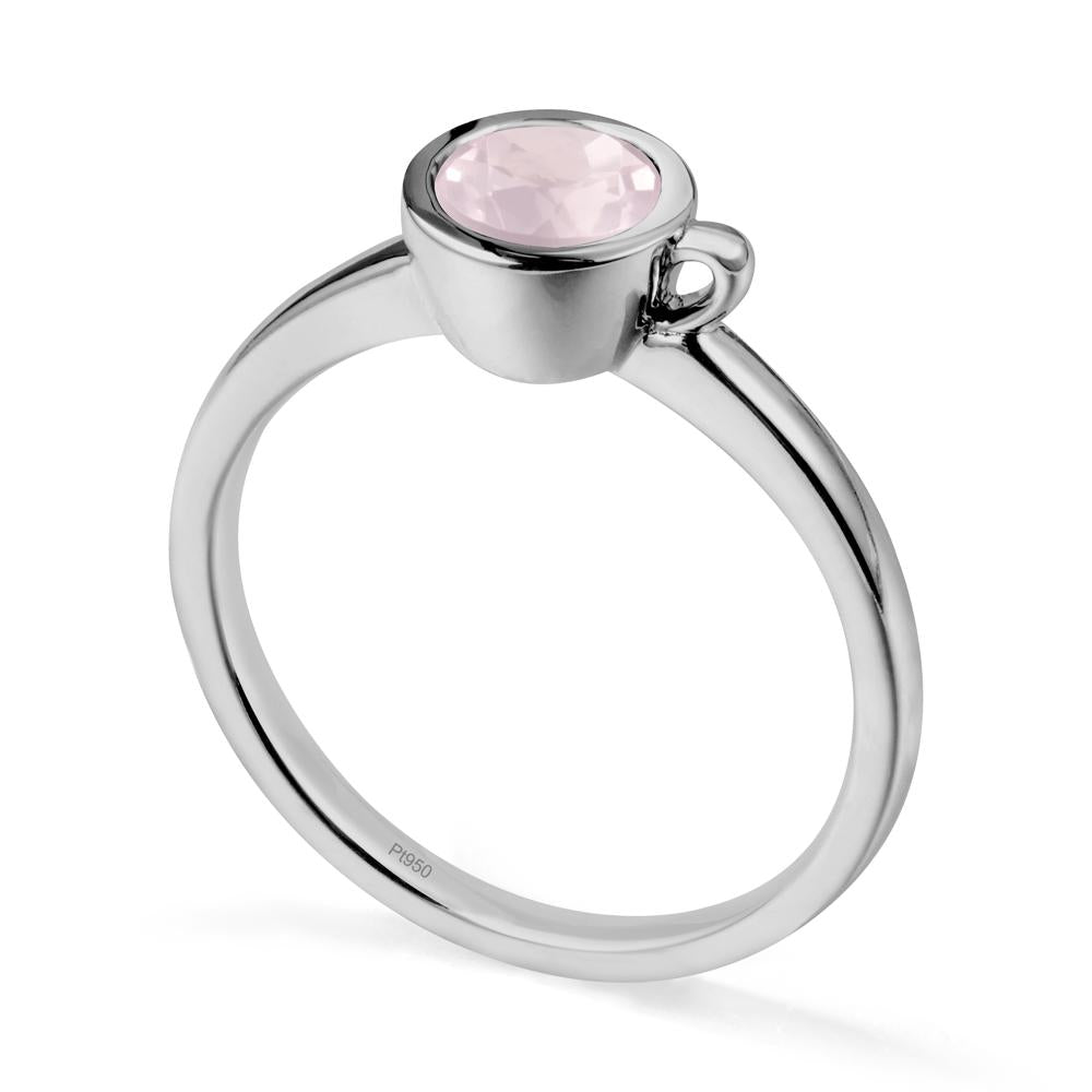Unique Bezel Solitaire Rose Quartz Ring - LUO Jewelry #metal_platinum