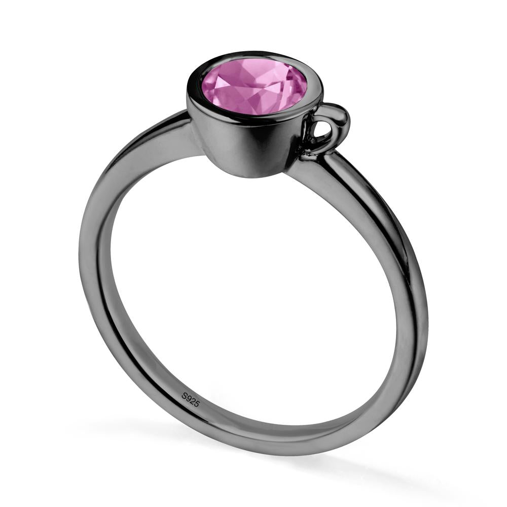 Creative Coffee Cup Inspired Pink Sapphire Ring - LUO Jewelry #metal_black finish sterling silver