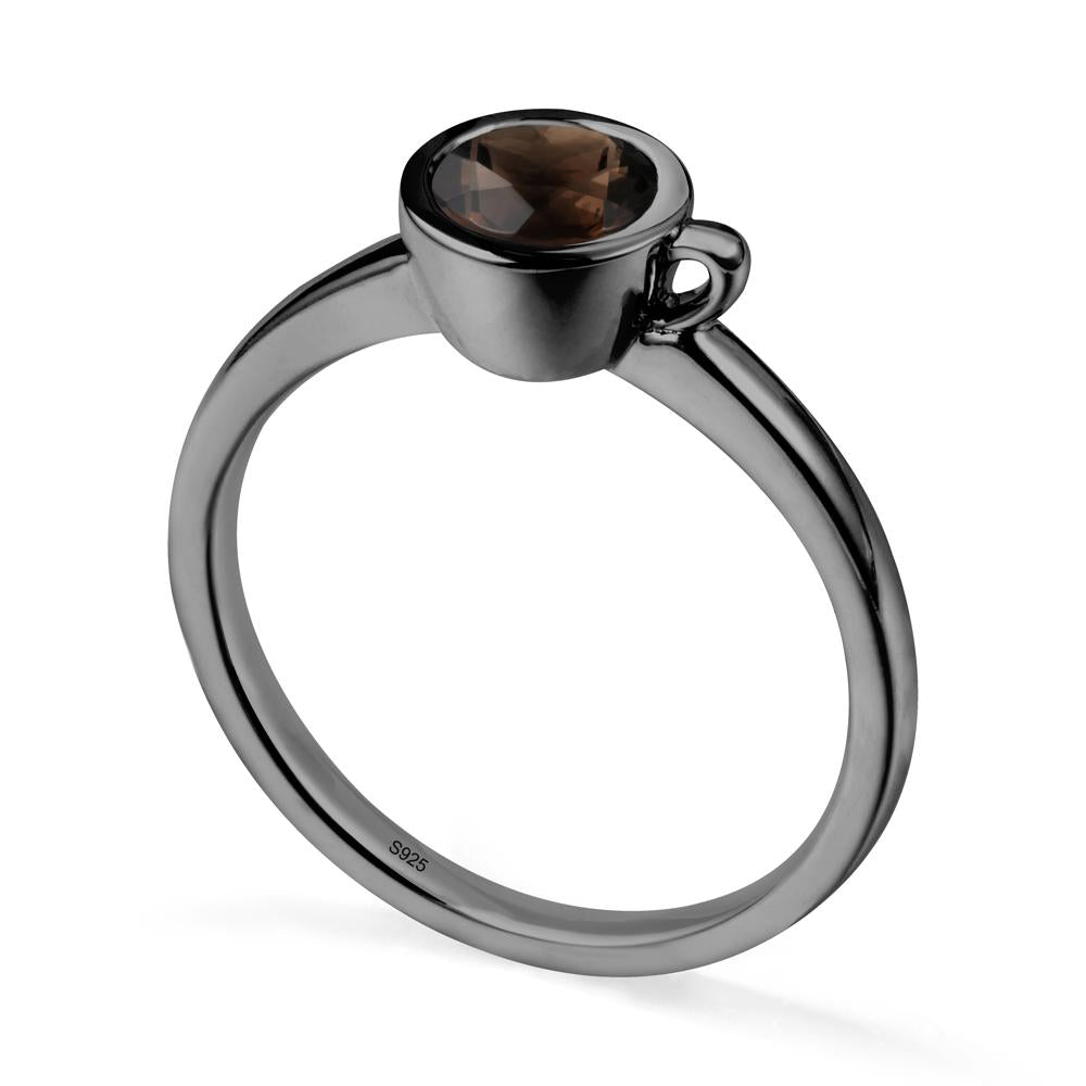 Unique Bezel Solitaire Smoky Quartz Ring - LUO Jewelry #metal_black finish sterling silver