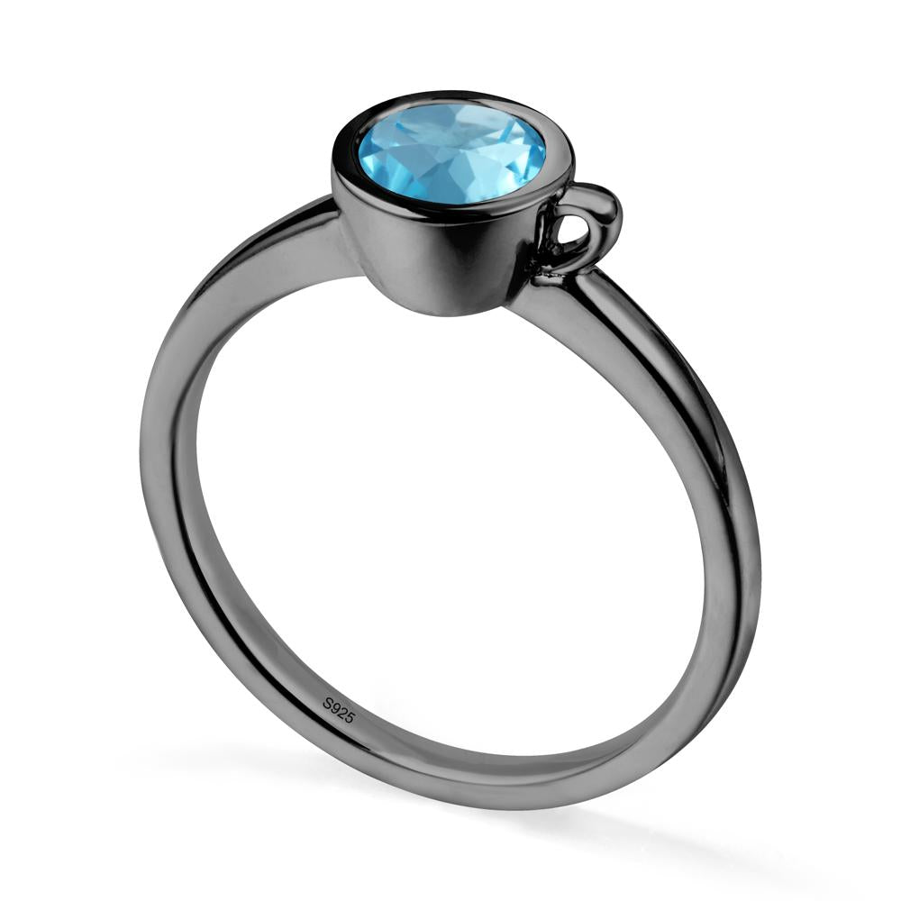 Creative Coffee Cup Inspired Swiss Blue Topaz Ring - LUO Jewelry #metal_black finish sterling silver