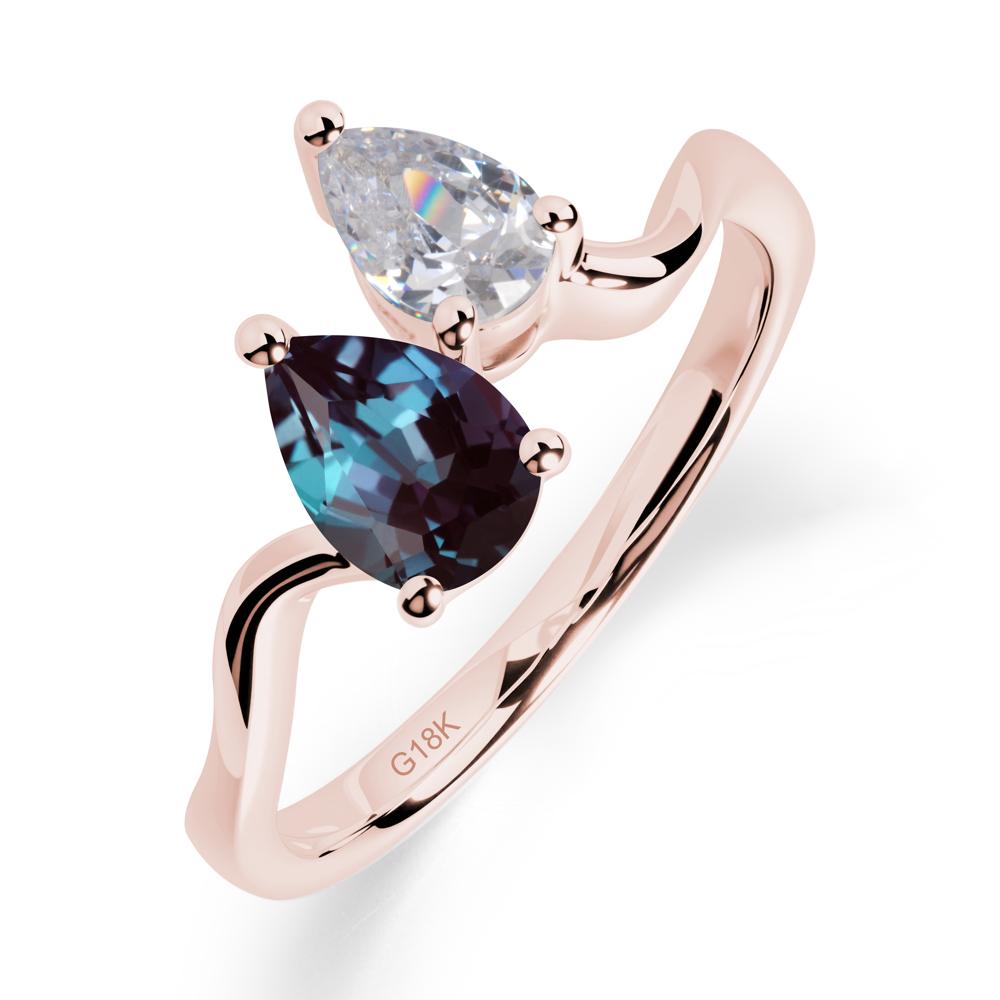 Pear Shaped Alexandrite Toi Et Moi Ring - LUO Jewelry #metal_18k rose gold