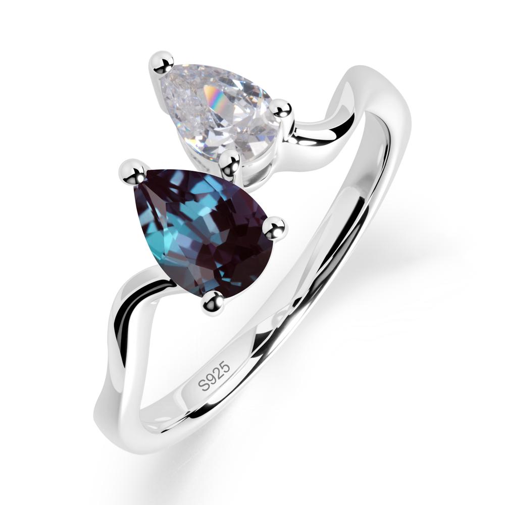Pear Shaped Alexandrite Toi Et Moi Ring - LUO Jewelry #metal_sterling silver