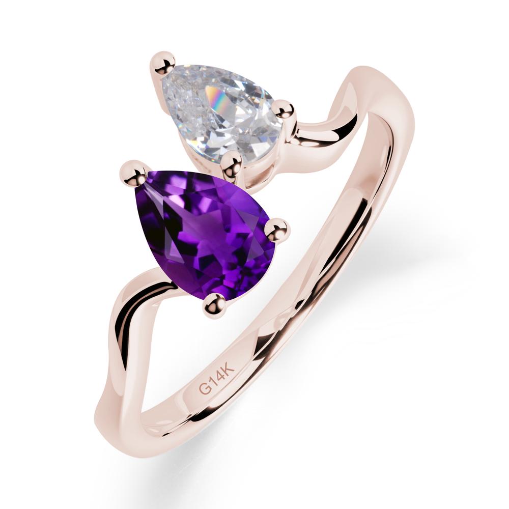 Pear Shaped Amethyst Toi Et Moi Ring - LUO Jewelry #metal_14k rose gold