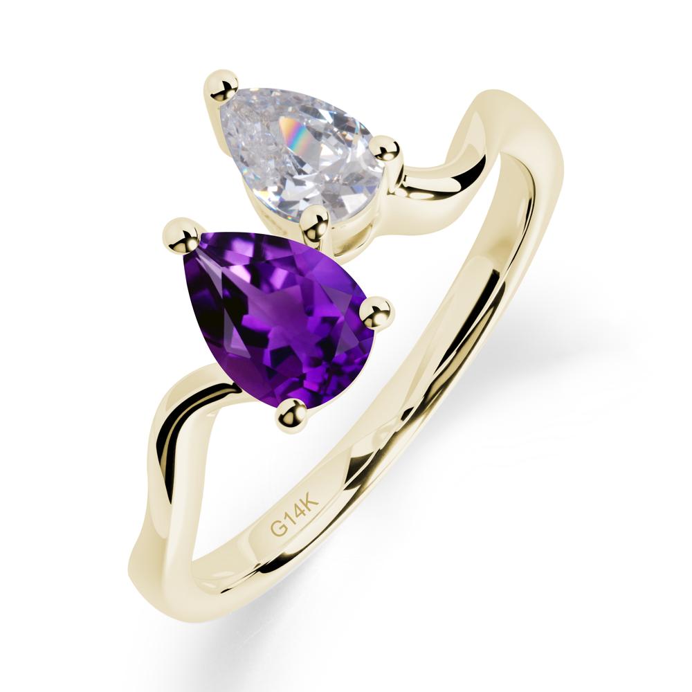 Pear Shaped Amethyst Toi Et Moi Ring - LUO Jewelry #metal_14k yellow gold