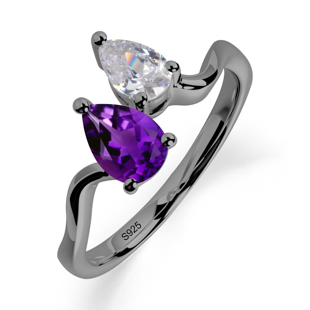 Pear Shaped Amethyst Toi Et Moi Ring - LUO Jewelry #metal_black finish sterling silver
