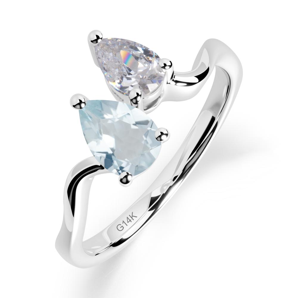 Pear Shaped Aquamarine Toi Et Moi Ring - LUO Jewelry #metal_14k white gold