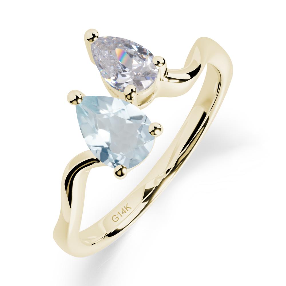 Pear Shaped Aquamarine Toi Et Moi Ring - LUO Jewelry #metal_14k yellow gold