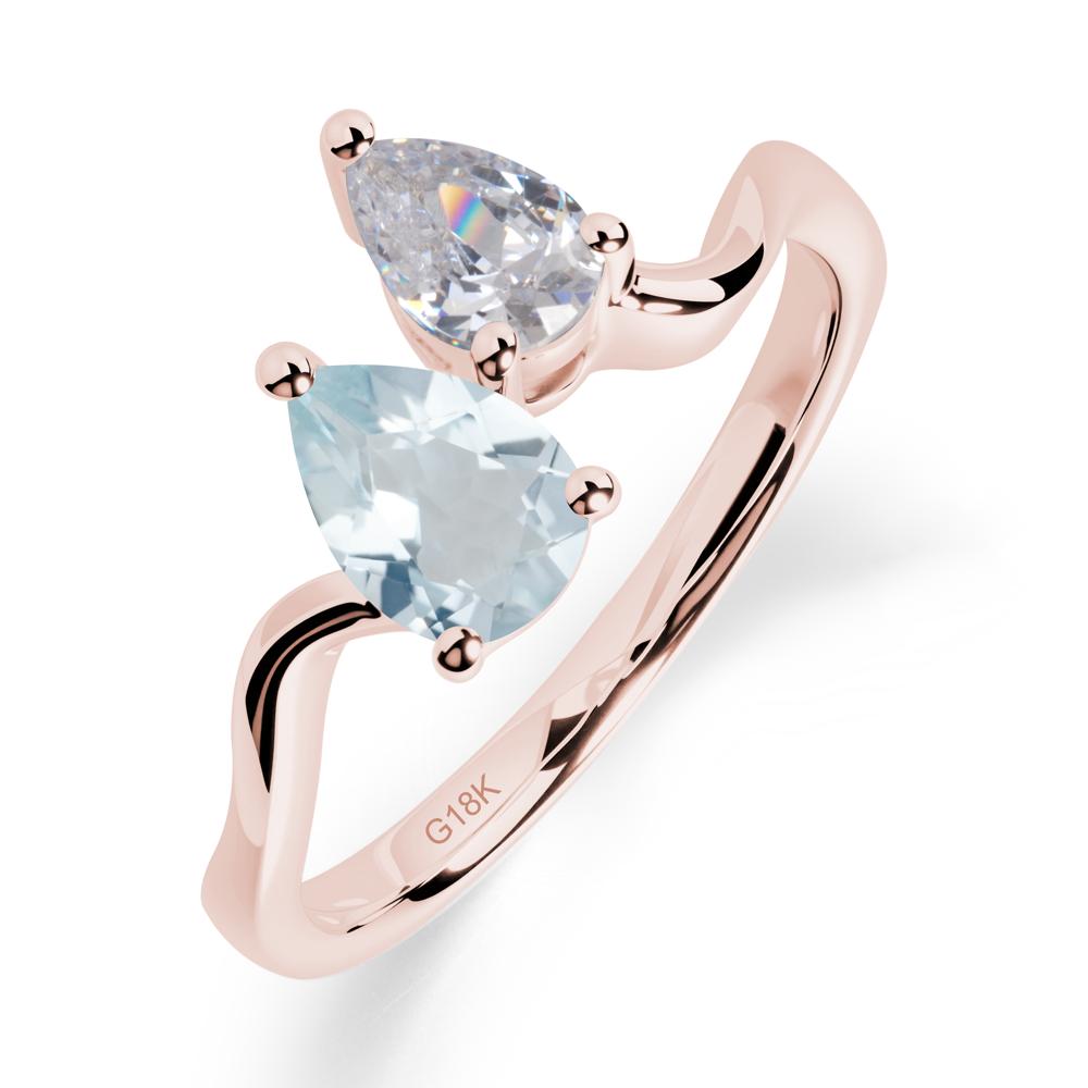 Pear Shaped Aquamarine Toi Et Moi Ring - LUO Jewelry #metal_18k rose gold