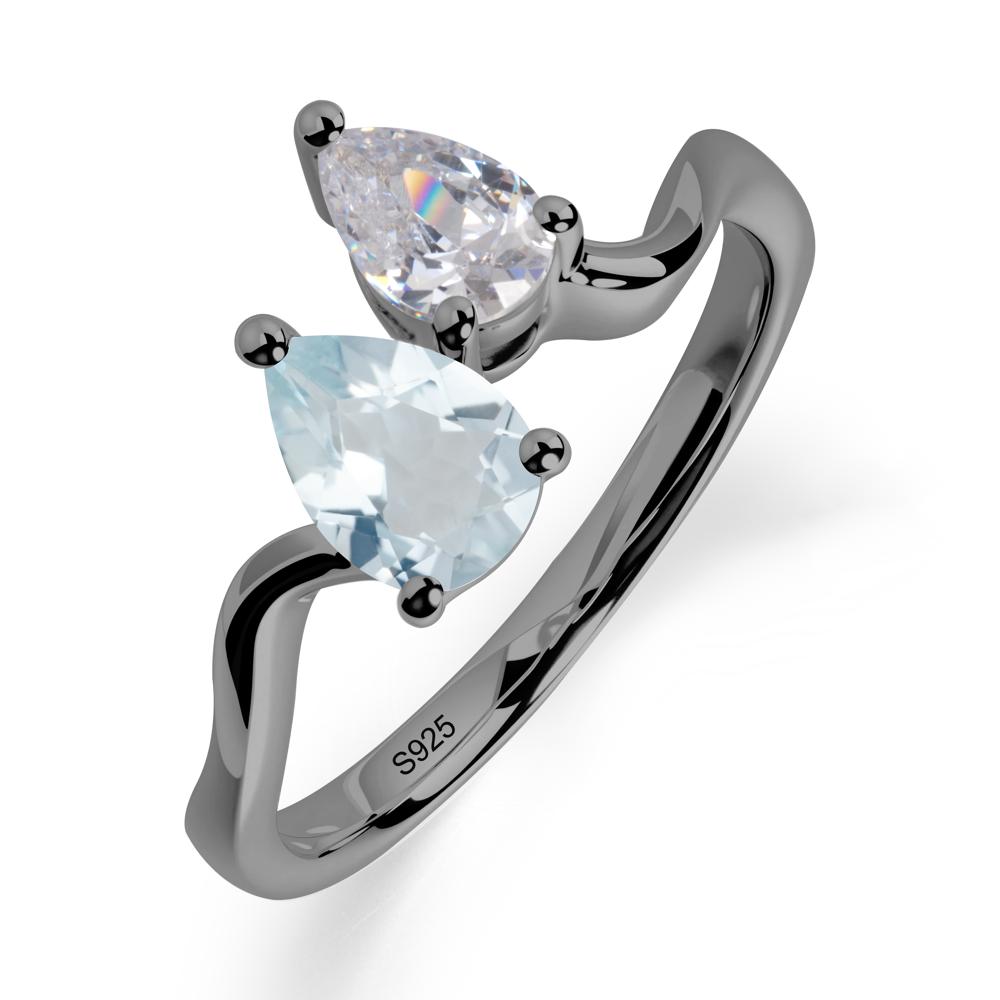 Pear Shaped Aquamarine Toi Et Moi Ring - LUO Jewelry #metal_black finish sterling silver