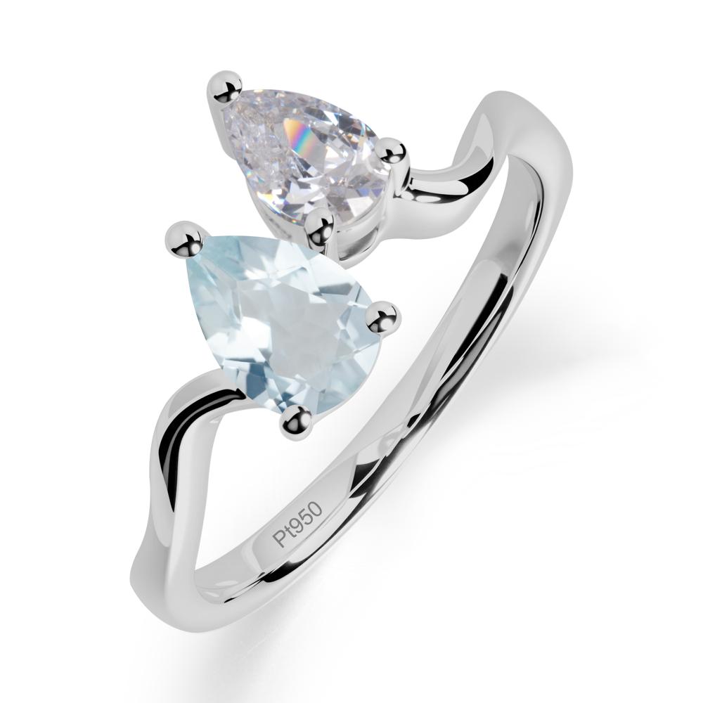 Pear Shaped Aquamarine Toi Et Moi Ring - LUO Jewelry #metal_platinum
