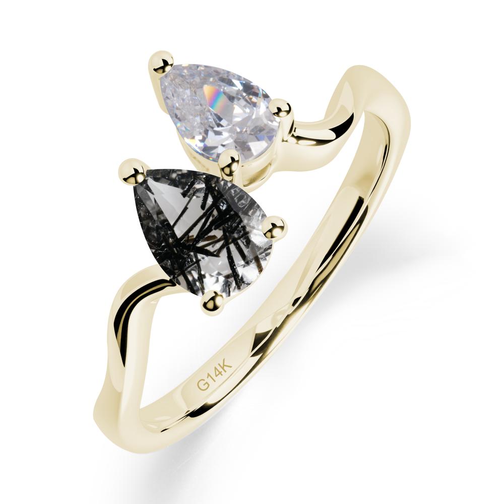 Pear Shaped Black Rutilated Quartz Toi Et Moi Ring - LUO Jewelry #metal_14k yellow gold