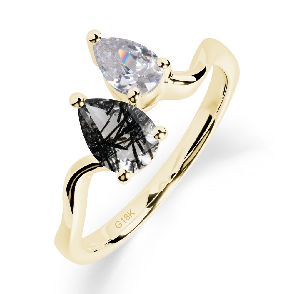 Pear Shaped Black Rutilated Quartz Toi Et Moi Ring - LUO Jewelry #metal_18k yellow gold