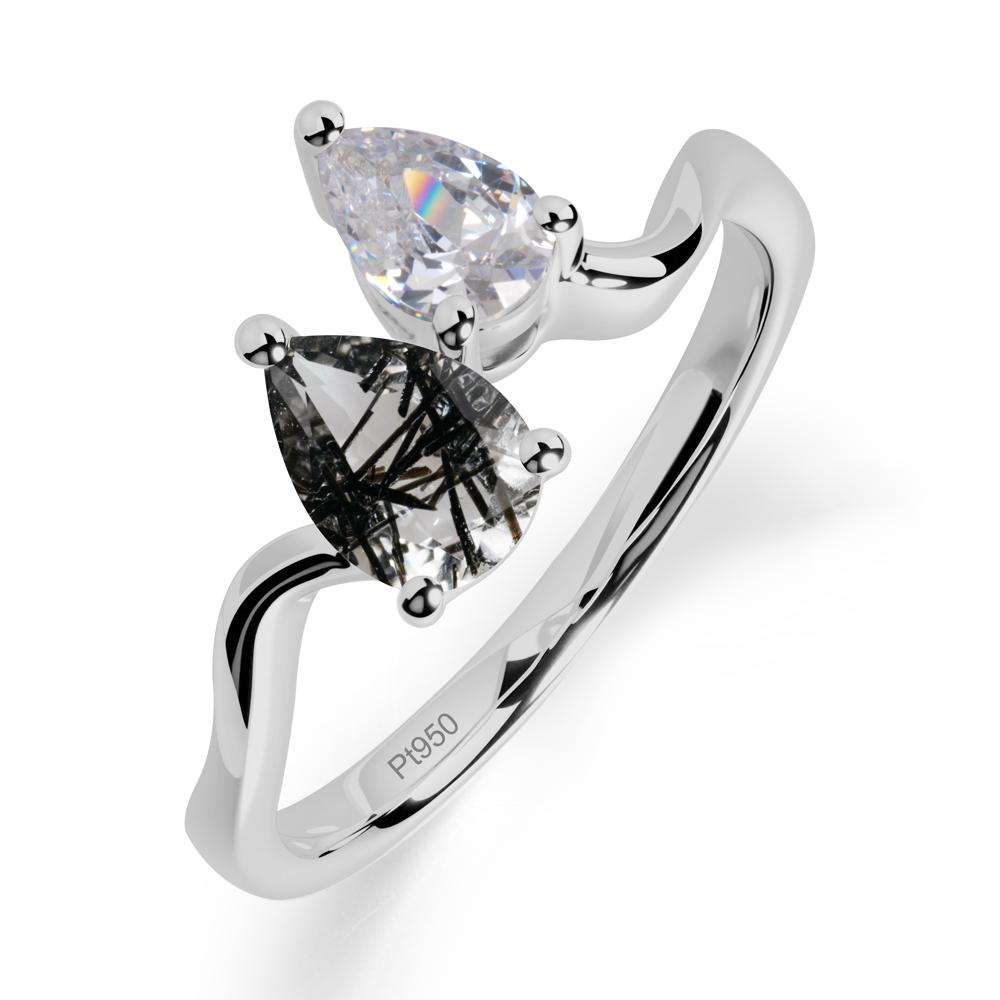 Pear Shaped Black Rutilated Quartz Toi Et Moi Ring - LUO Jewelry #metal_platinum