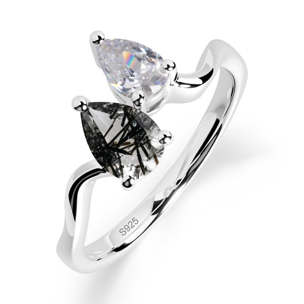 Pear Shaped Black Rutilated Quartz Toi Et Moi Ring - LUO Jewelry #metal_sterling silver