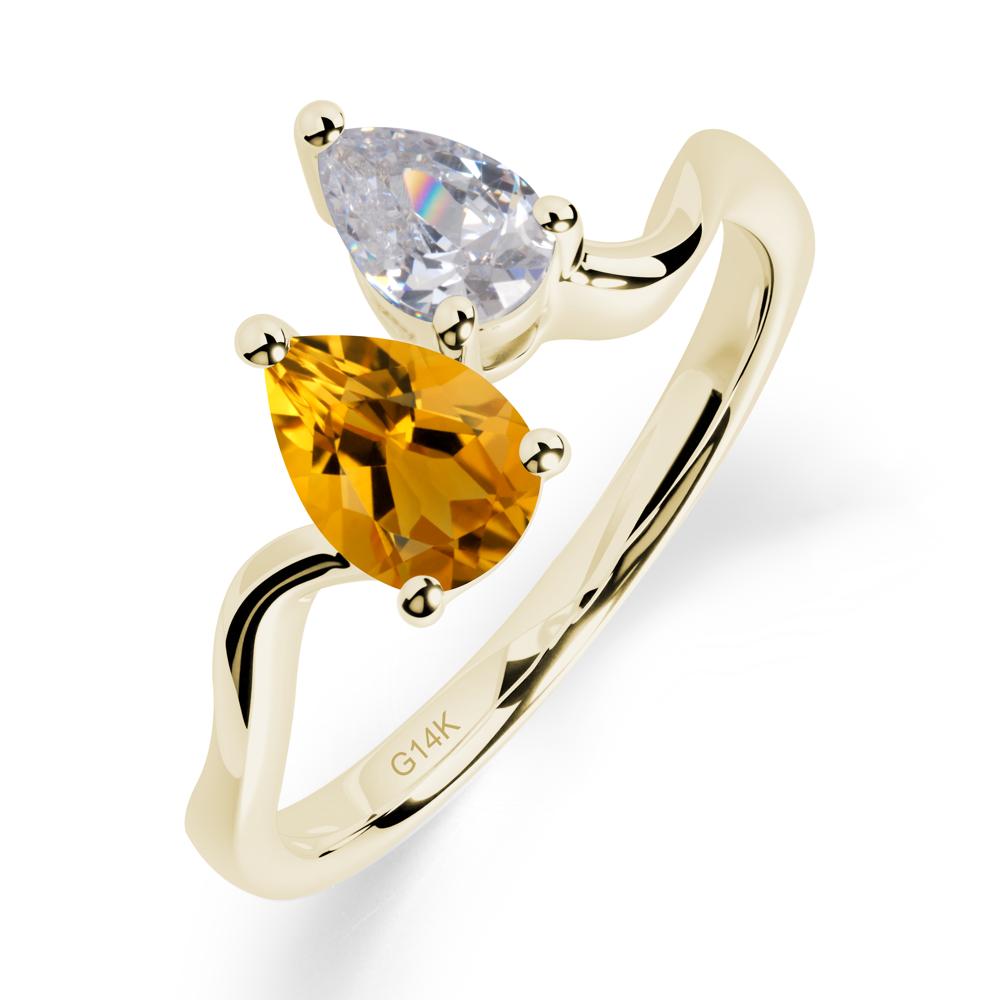 Pear Shaped Citrine Toi Et Moi Ring - LUO Jewelry #metal_14k yellow gold