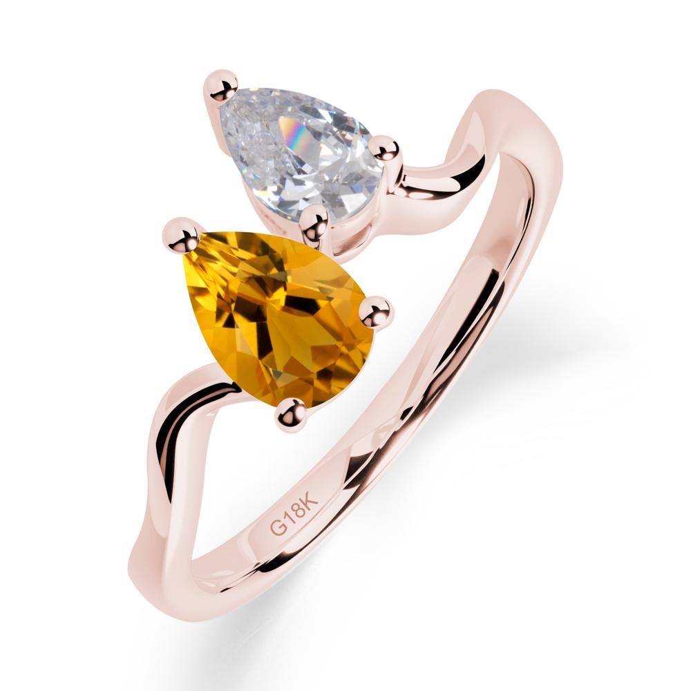 Pear Shaped Citrine Toi Et Moi Ring - LUO Jewelry #metal_18k rose gold