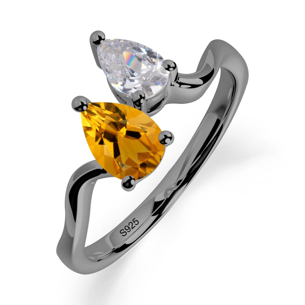 Pear Shaped Citrine Toi Et Moi Ring - LUO Jewelry #metal_black finish sterling silver