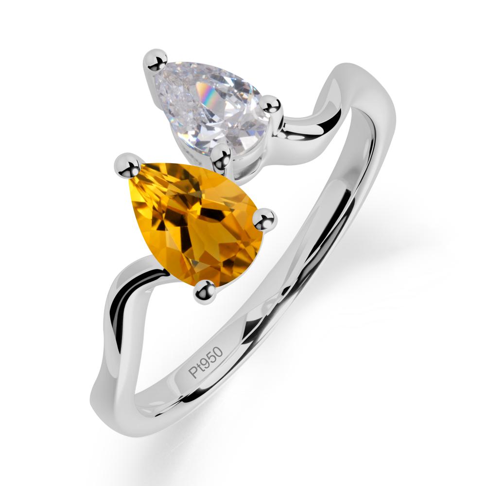 Pear Shaped Citrine Toi Et Moi Ring - LUO Jewelry #metal_platinum