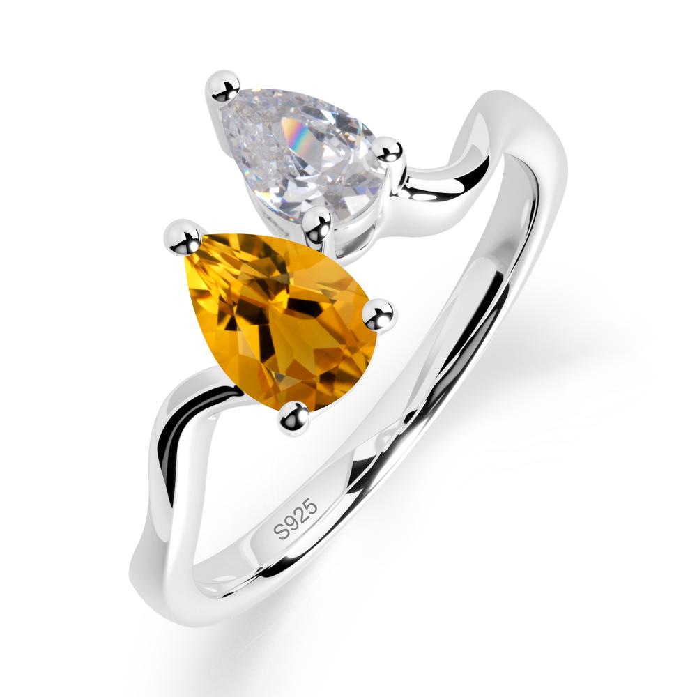 Pear Shaped Citrine Toi Et Moi Ring - LUO Jewelry #metal_sterling silver
