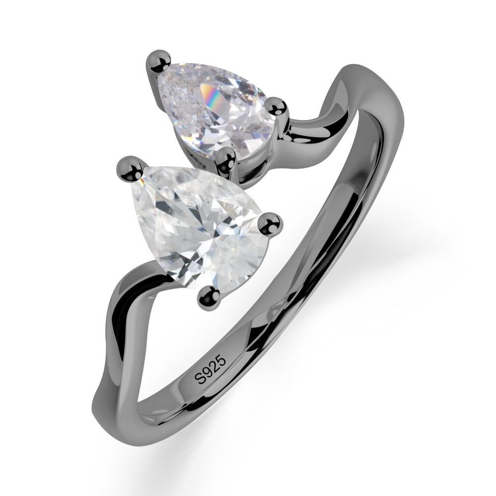 Pear Shaped Cubic Zirconia Toi Et Moi Ring - LUO Jewelry #metal_black finish sterling silver