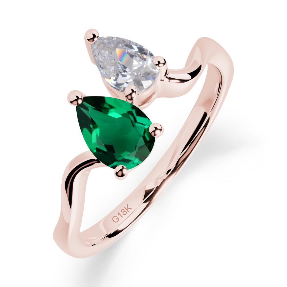 Pear Shaped Emerald Toi Et Moi Ring - LUO Jewelry #metal_18k rose gold