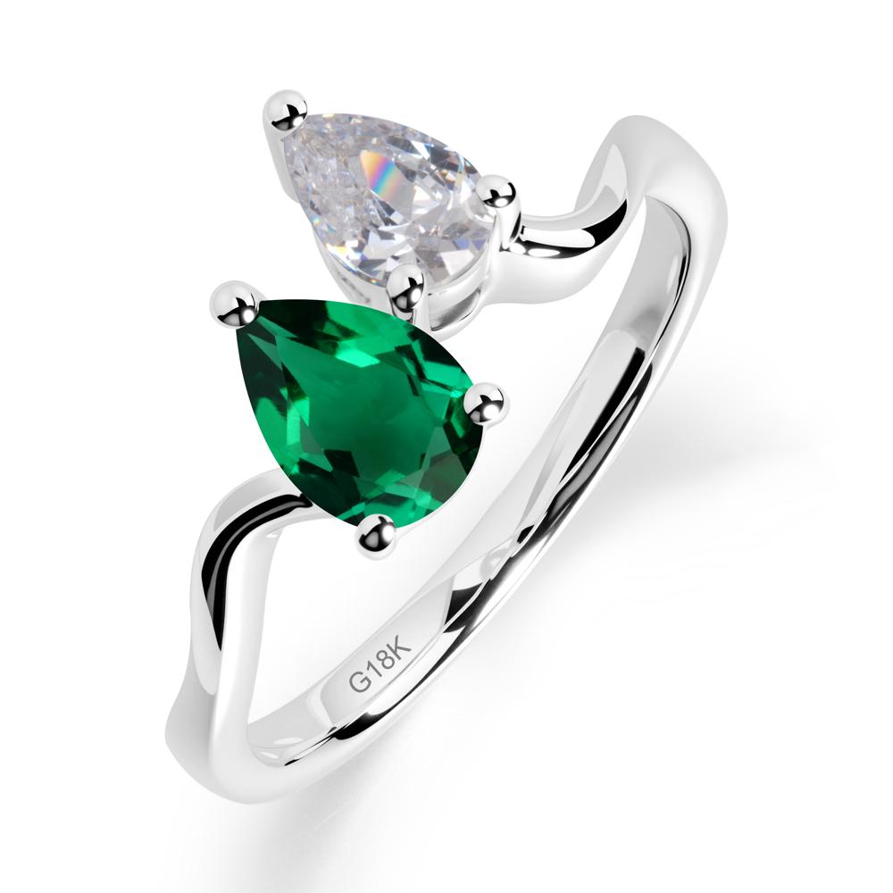 Pear Shaped Emerald Toi Et Moi Ring - LUO Jewelry #metal_18k white gold