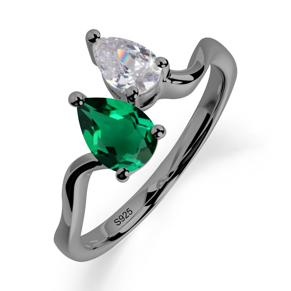 Pear Shaped Emerald Toi Et Moi Ring - LUO Jewelry #metal_black finish sterling silver