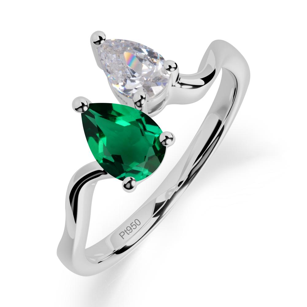 Pear Shaped Emerald Toi Et Moi Ring - LUO Jewelry #metal_platinum