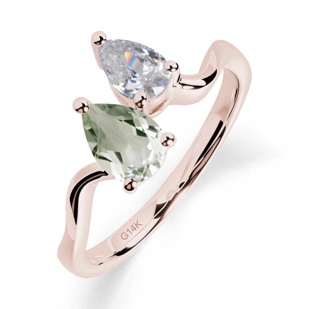 Pear Shaped Green Amethyst Toi Et Moi Ring - LUO Jewelry #metal_14k rose gold