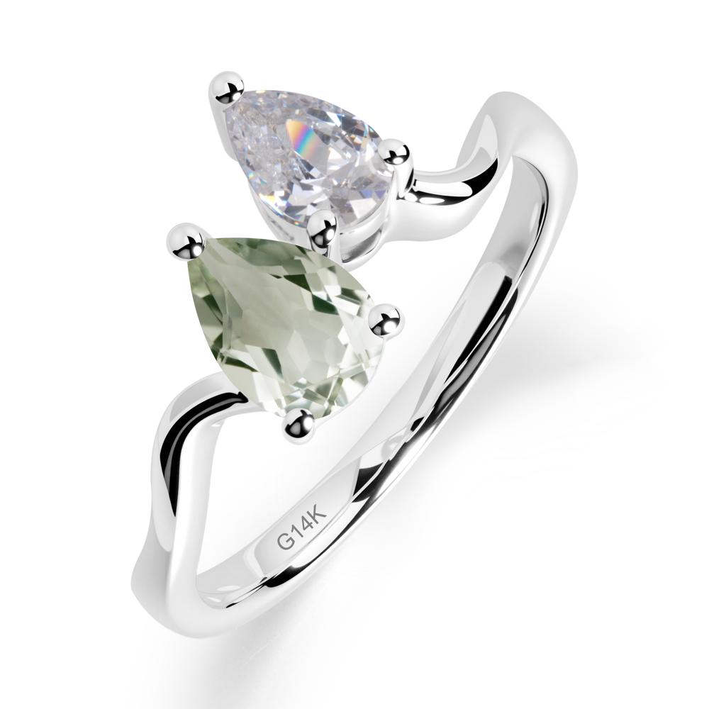 Pear Shaped Green Amethyst Toi Et Moi Ring - LUO Jewelry #metal_14k white gold