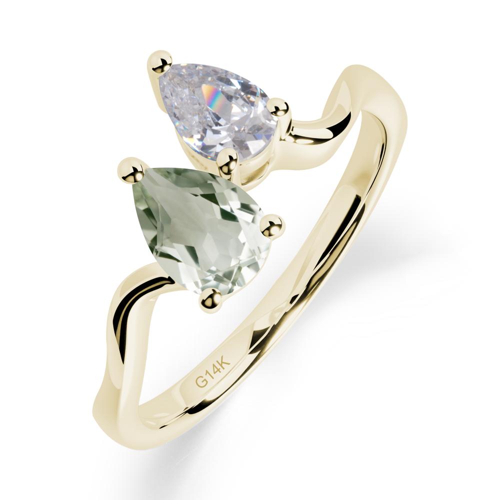 Pear Shaped Green Amethyst Toi Et Moi Ring - LUO Jewelry #metal_14k yellow gold