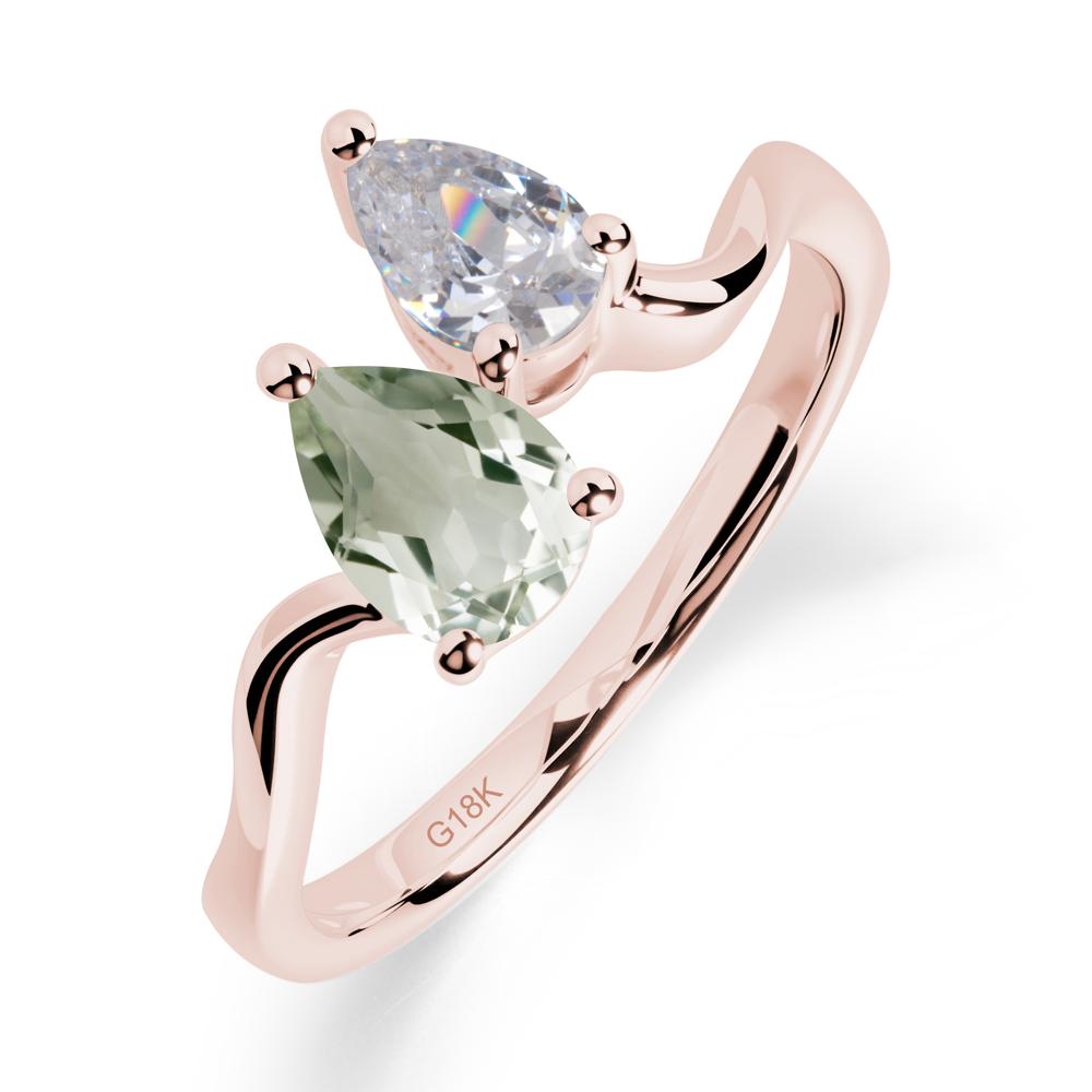 Pear Shaped Green Amethyst Toi Et Moi Ring - LUO Jewelry #metal_18k rose gold